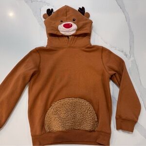 8 Gymboree Brown Reindeer Hoodie with Red Nose- Excellent condition